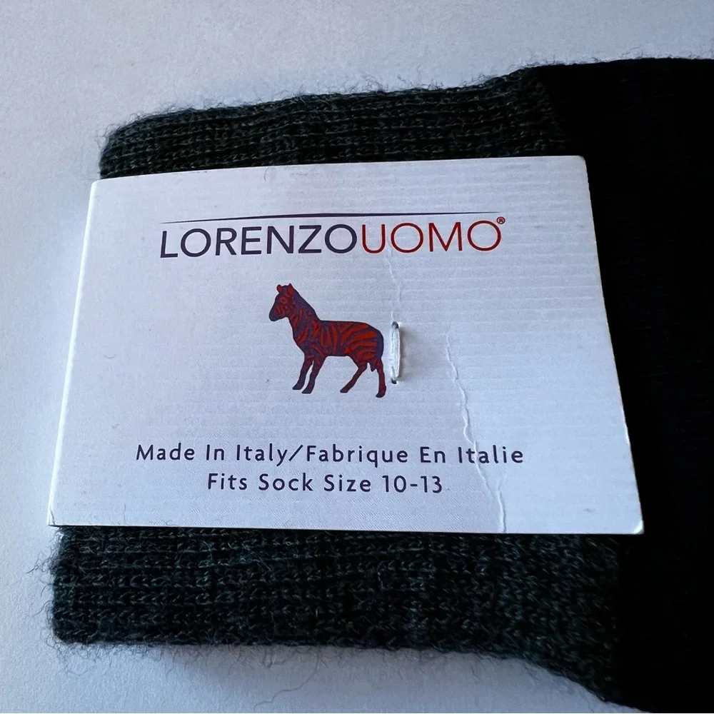 LORENZO UOMO MENS MERINO WOOL BLEND SOCKS COLOR BLOCK BLACK GREEN BEIGE OS NWT